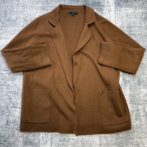 J.CREW Sweaters - J Crew Eloise Sweater Blazer Women Medium Brown Knit Open Front Cardigan Pockets